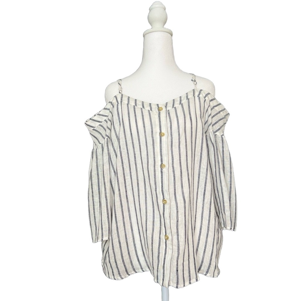 BP Nordstrom Off-Shoulder Top Womens Large Linen Blend Stripe Coastal Beachy